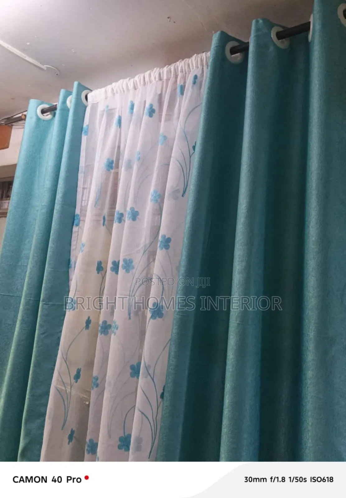 Turquoise Green Smooth Material Curtain