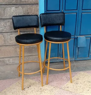 Black Kitchen High Counter Stools With Gold Metal Frame.