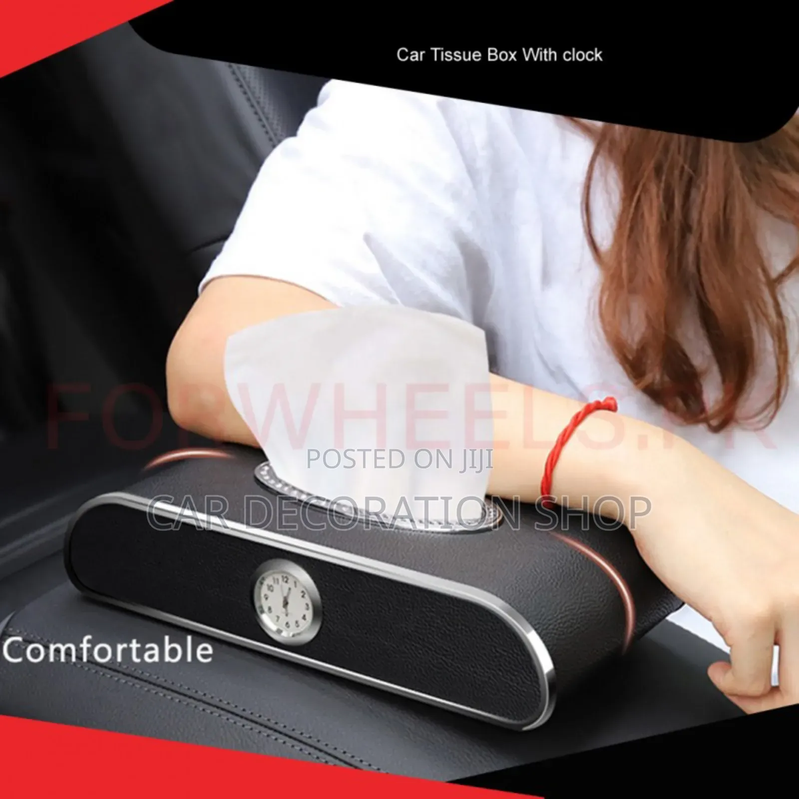 Car Leather Tissue Box With Functionable Clock