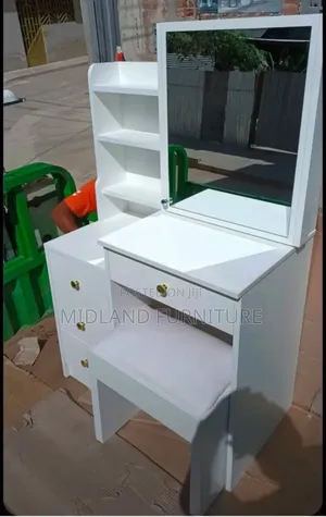 Affordable Dressing Table With Shelves , Mirror and Stool