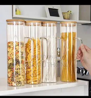 Storage Glass Jar With Bamboo Lid With Handle