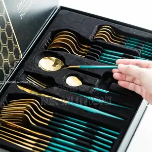 Green /Gold 24pc Stainless Steel Golden Cutlery Set