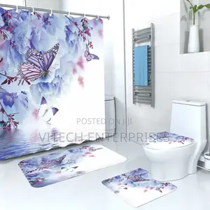 3d 4in1 Bathroom Woolen Mats With a Waterproof Curtain