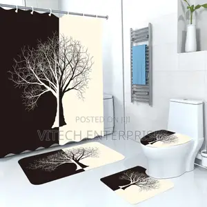 3d 4in1 Bathroom Woolen Mats With Waterproof Shower Curtain
