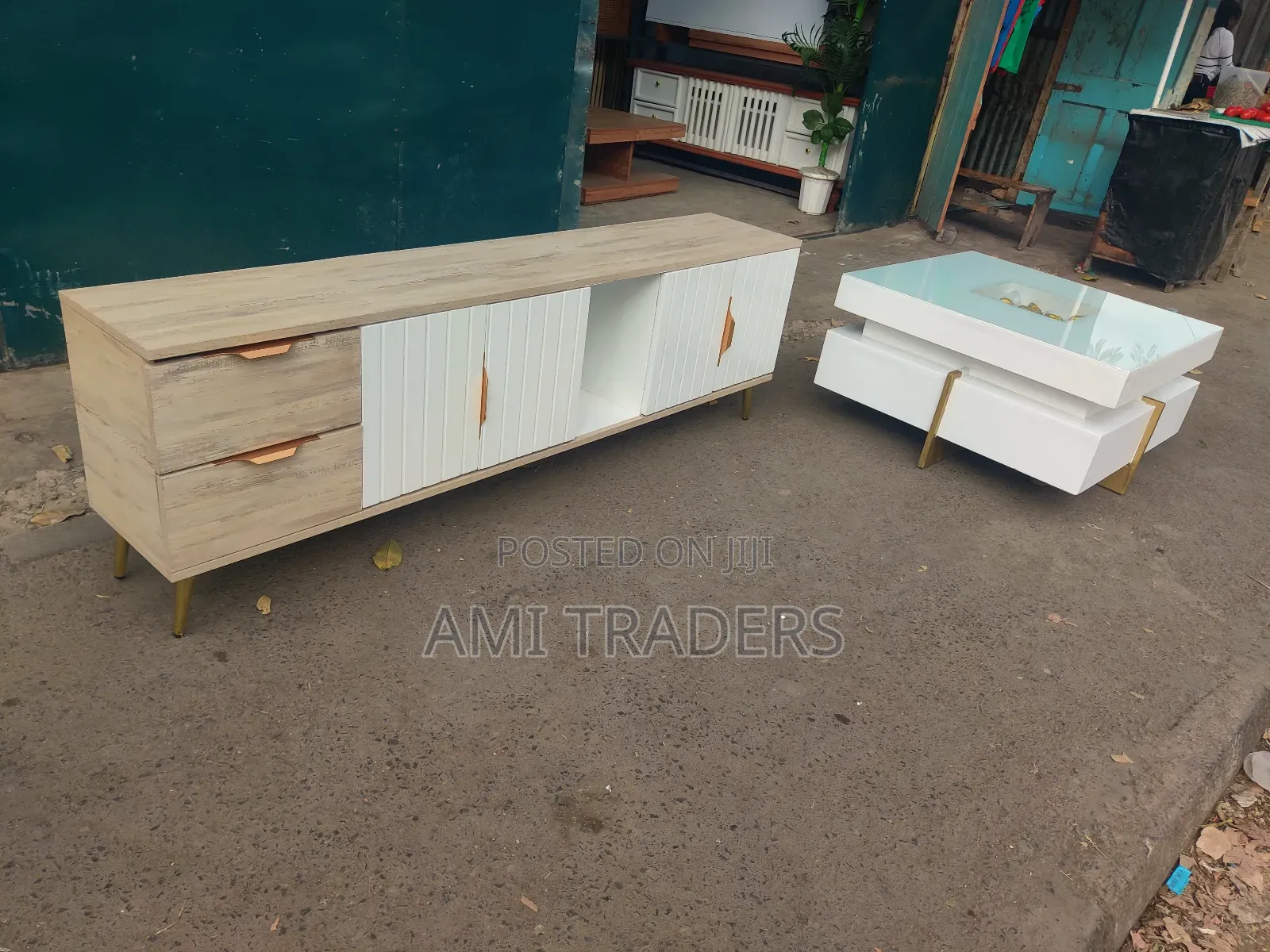 Baige Natural Tv Stand Coffee Table