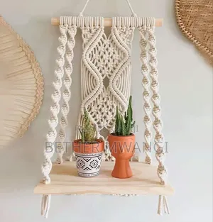Macrame Wall Hanging Wooden Shelf in Kenya