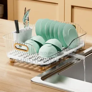 Acrylic Self Draining Dish Rack (Clear And Greenish)
