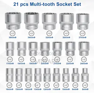 21 Pcs, 12 Point Sockets, (No. 8-36), Multi Spline