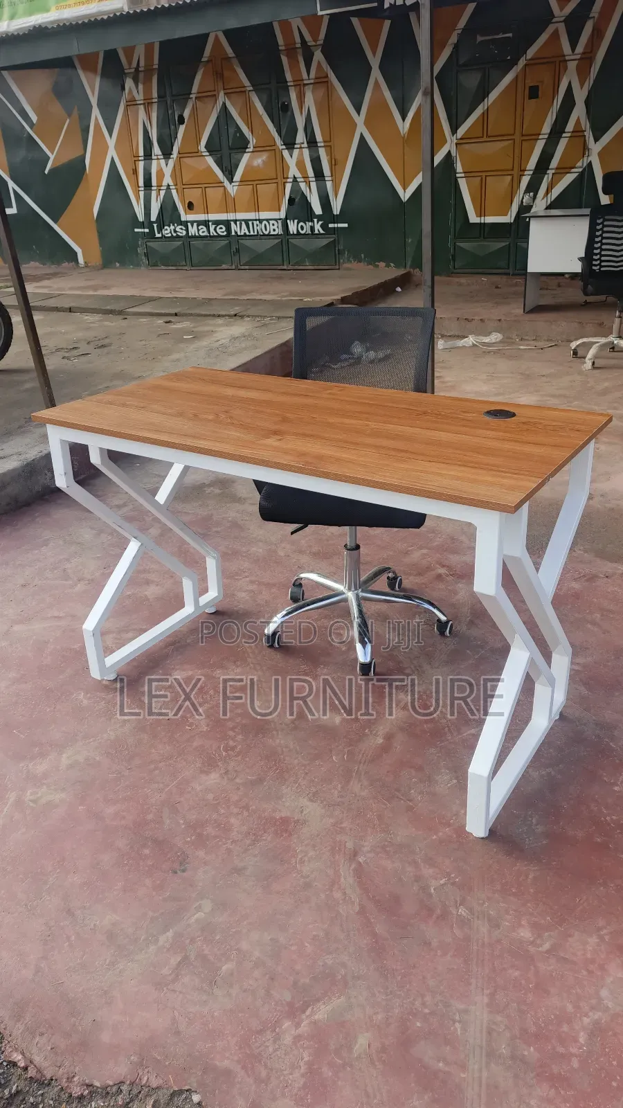 White Metal Frame Office Desk Plus Office Chair