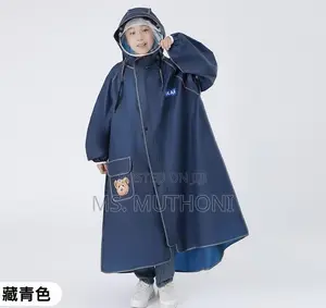 Navy Blue High Quality Children's Raincoat With Wide Brim Ha