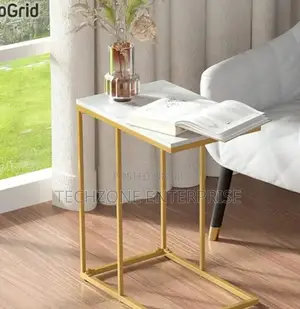 Sasha C-Shaped Side Table Portable White Top Gold Metal 