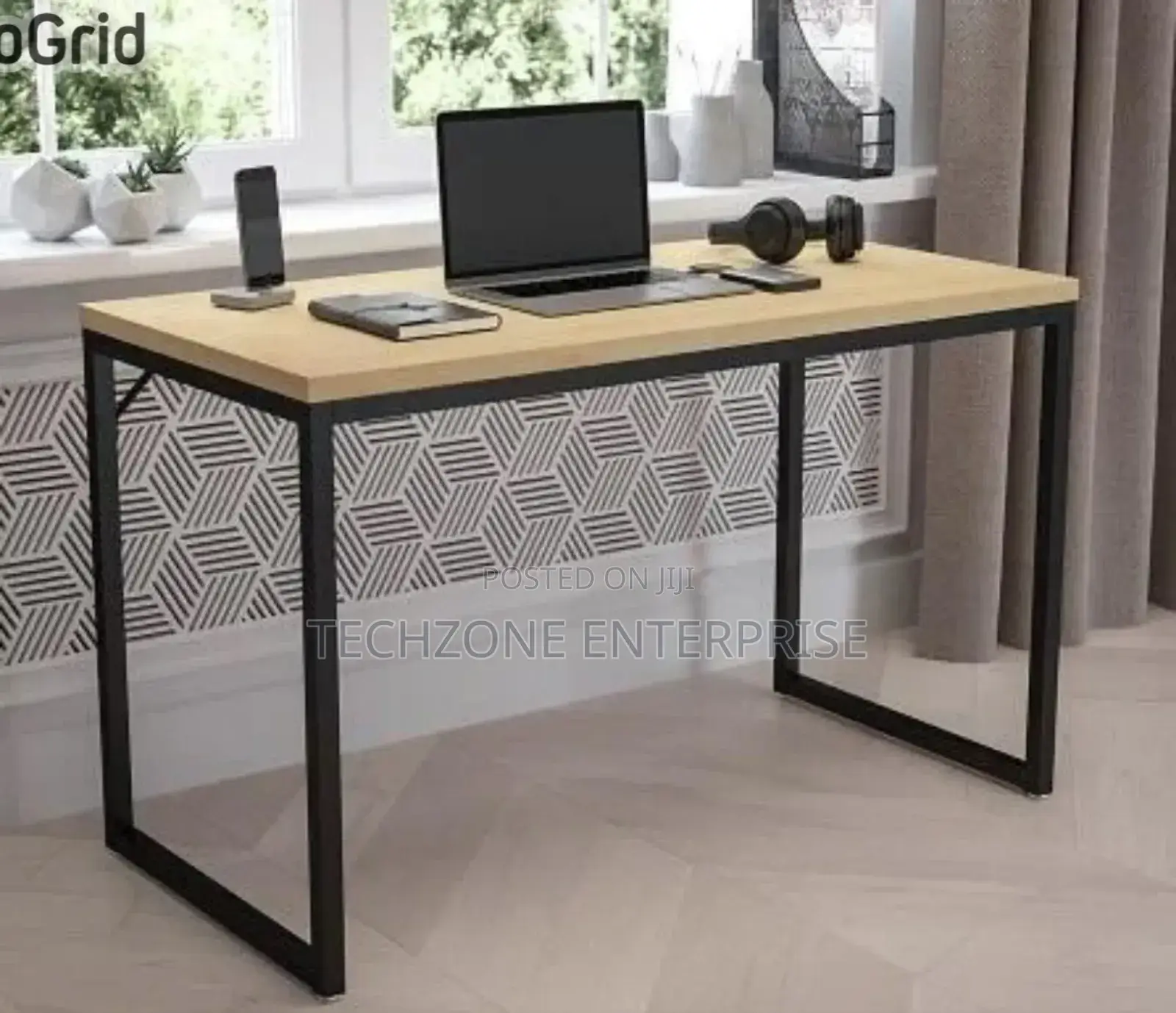 *Olympus 1.2m Adjustable Office Desk Black Metal Frame 