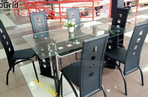 Executive 6 Sitter Glass Dinning Table With Leather Seat 
