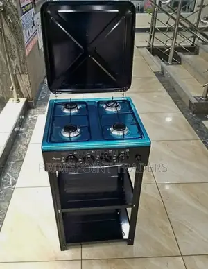 4-Burner Standing Gas Cooker With Metallic Lid - Black
