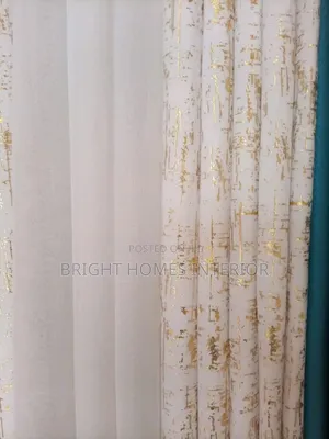 White Velvet Curtain With Gold Pattern Cotton Material
