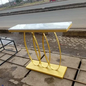 Console Table, Glossy Top and Gold Frame