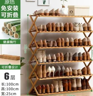 *6-tier Folable Bamboo Shoe Rack Stand