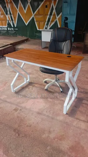 Metallic Office Desk and Leather Chair