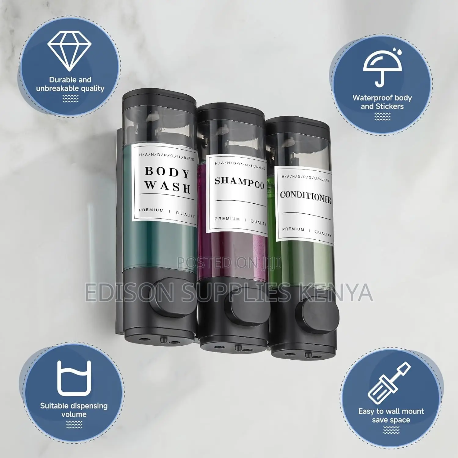 3 in 1 Soap Dispenser 300ml Each Soap Lotion Shampoo Bottles