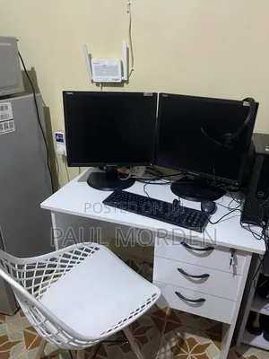 All White Office Table (0.9m)With White Chair
