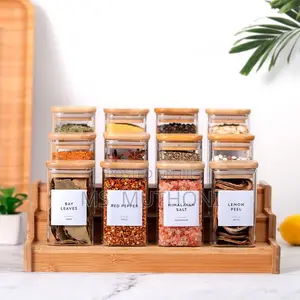 12pcs Borosilicate Air Tight Spice Jars + Bamboo Stand