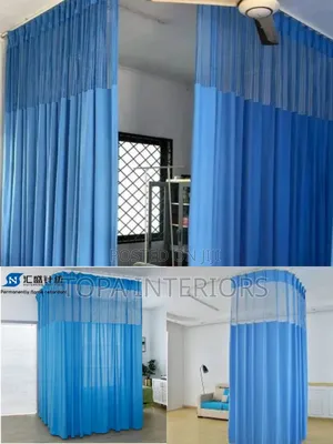 Blue Healthcare Wards Hospital Curtains With a Mesh Top