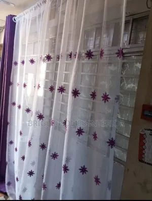 White Sheer With Purple Flowers Sheer
