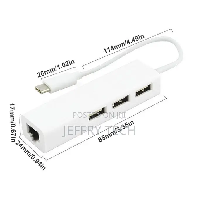 Usb Type-C to Rj45 Adapter 3-Port Usb Hub Compatible With