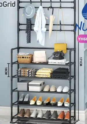 Nunix Yh6605-80-S All in One Cloth and 5 Tier Shoe Rack