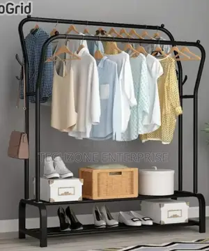 Heavy Duty Double Pole Clothing Rack With Shoe Rack