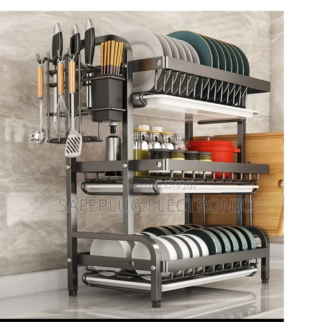 3-Tier Carbon Steel Dish Rack – Space-Saving Durable