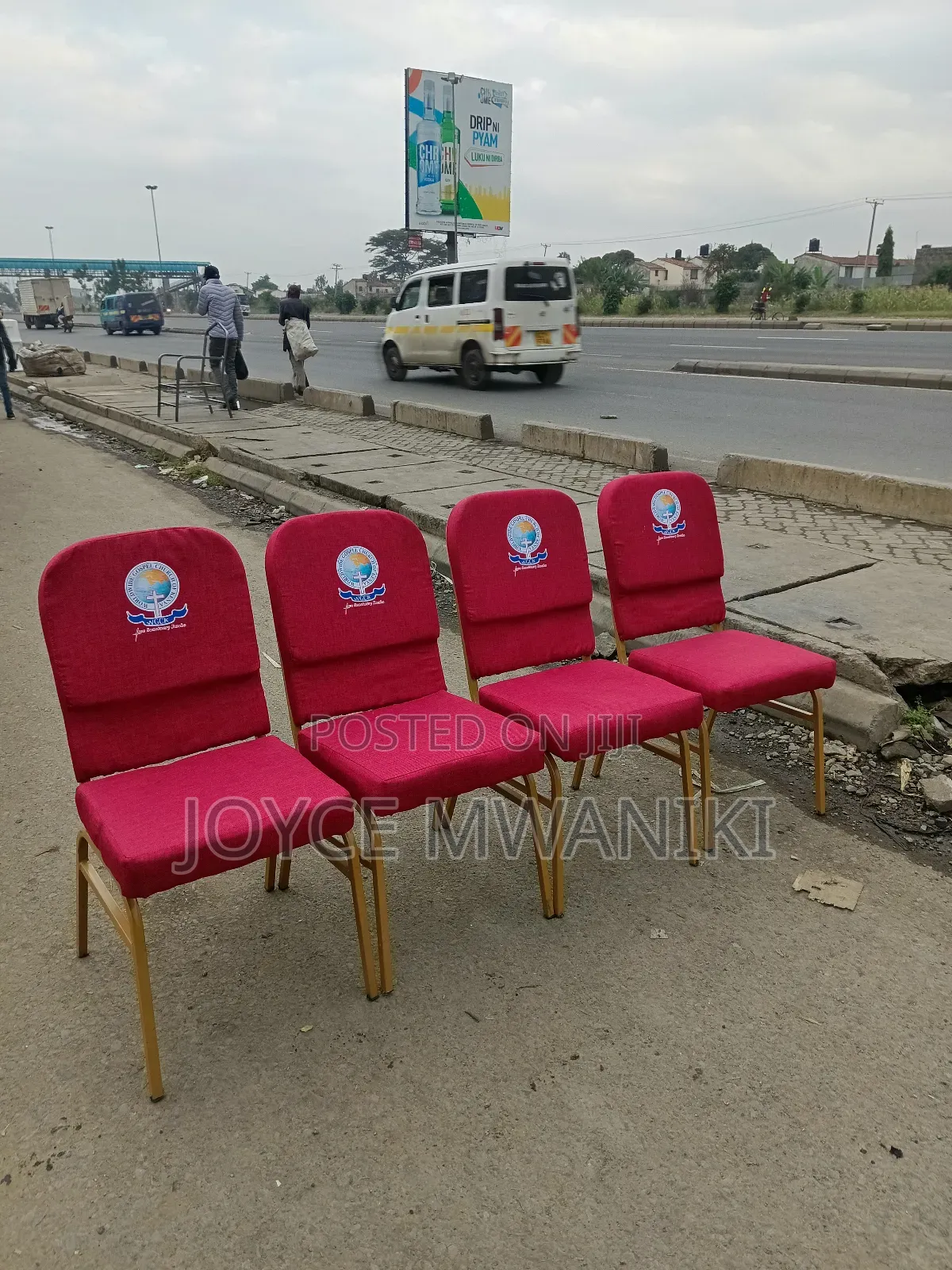 Church Red Chairs, Branded With Gold Frame 