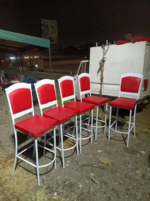High Bar White Powder Coated Bar Chairs, Red 