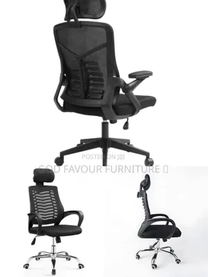 Black Swivel Headrest Office Chair With Armrests Va7j