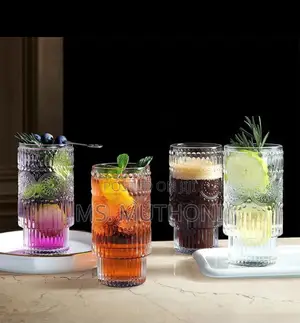 350 Ml Embossed Vintage Ribbed Transparent Glassware.