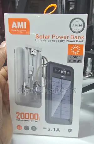 Portable Solar Power Bank 20000mah – Ami Am-26 With Type-C