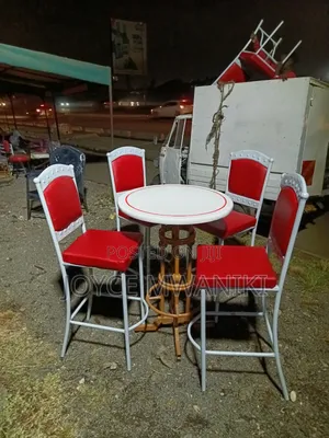 High Bar Set of Chairs and Table, Red and White 
