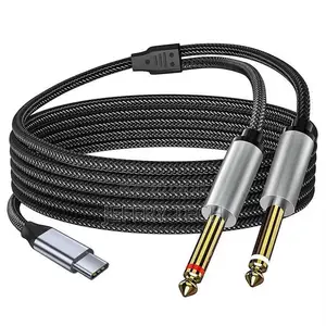 Usb-C Splitter to 2x 6.35mm Male Jack Braided Audio Cable 1m