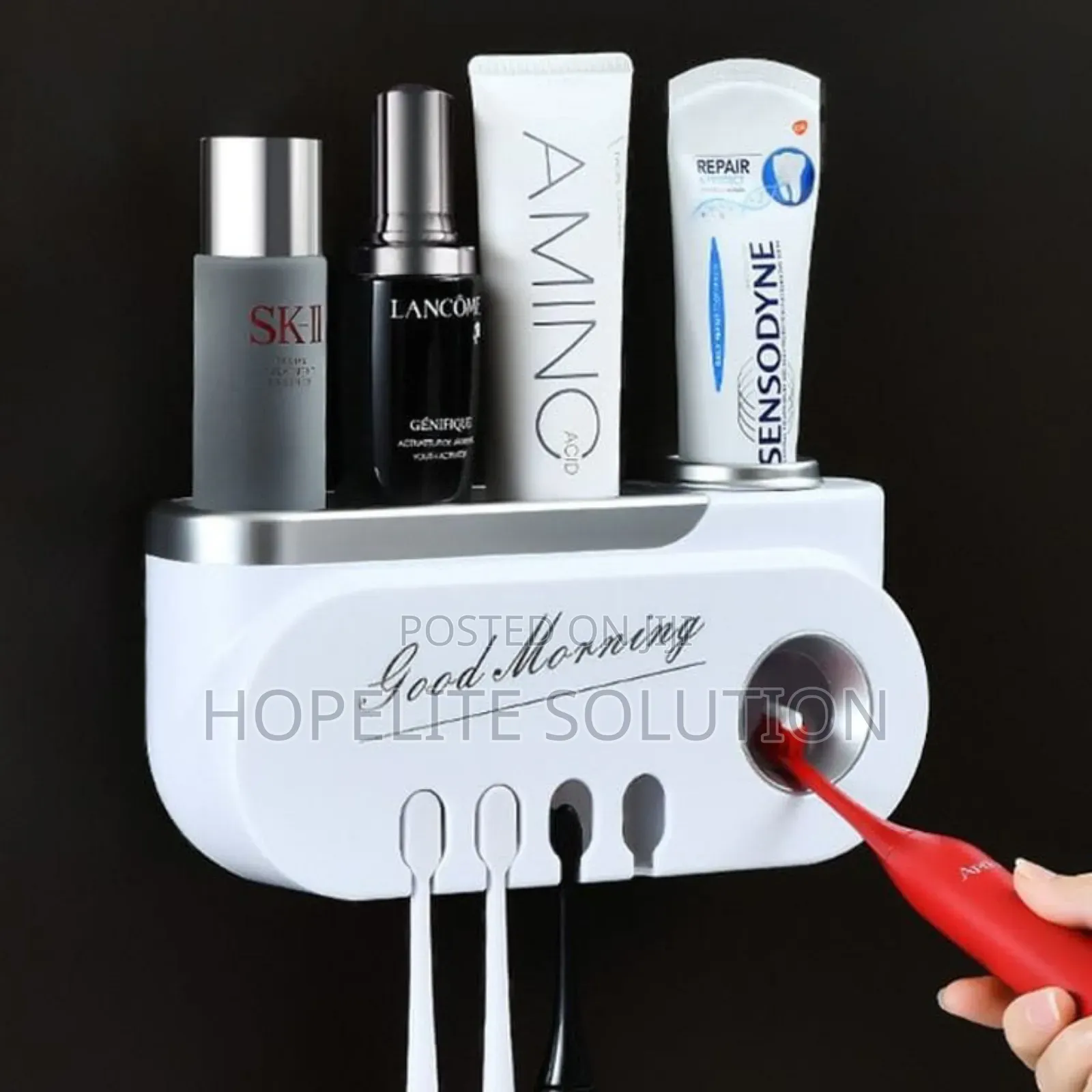 Classy Unique Good Morning Toothpaste and Toothbrush Holder