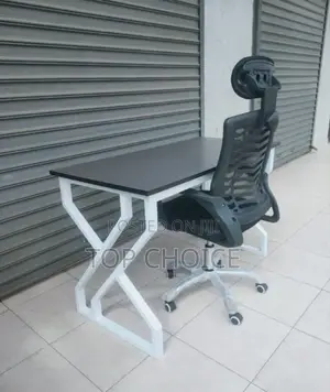 Table and Chair : Metallic Stand and Headrest Chair