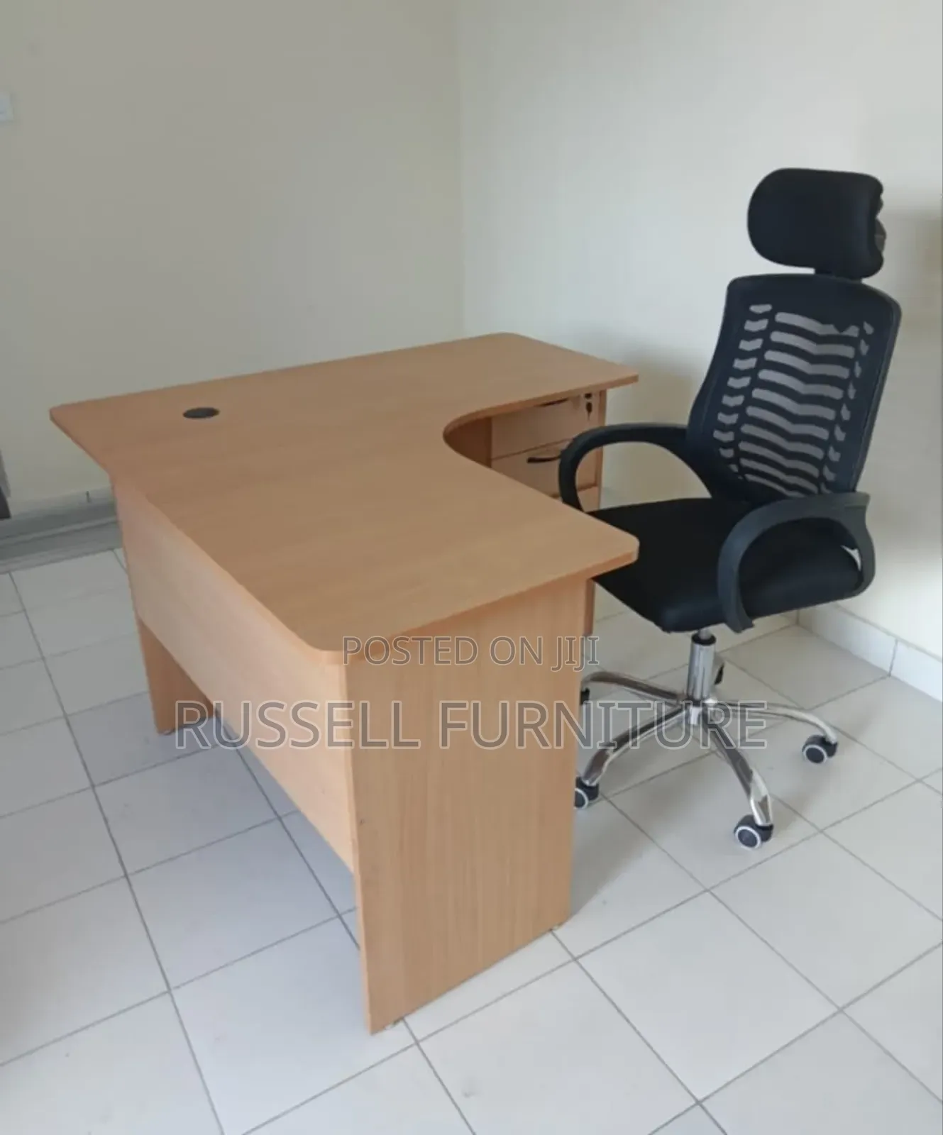 Lshape Study Table (Brown)And Headrest Office Chair