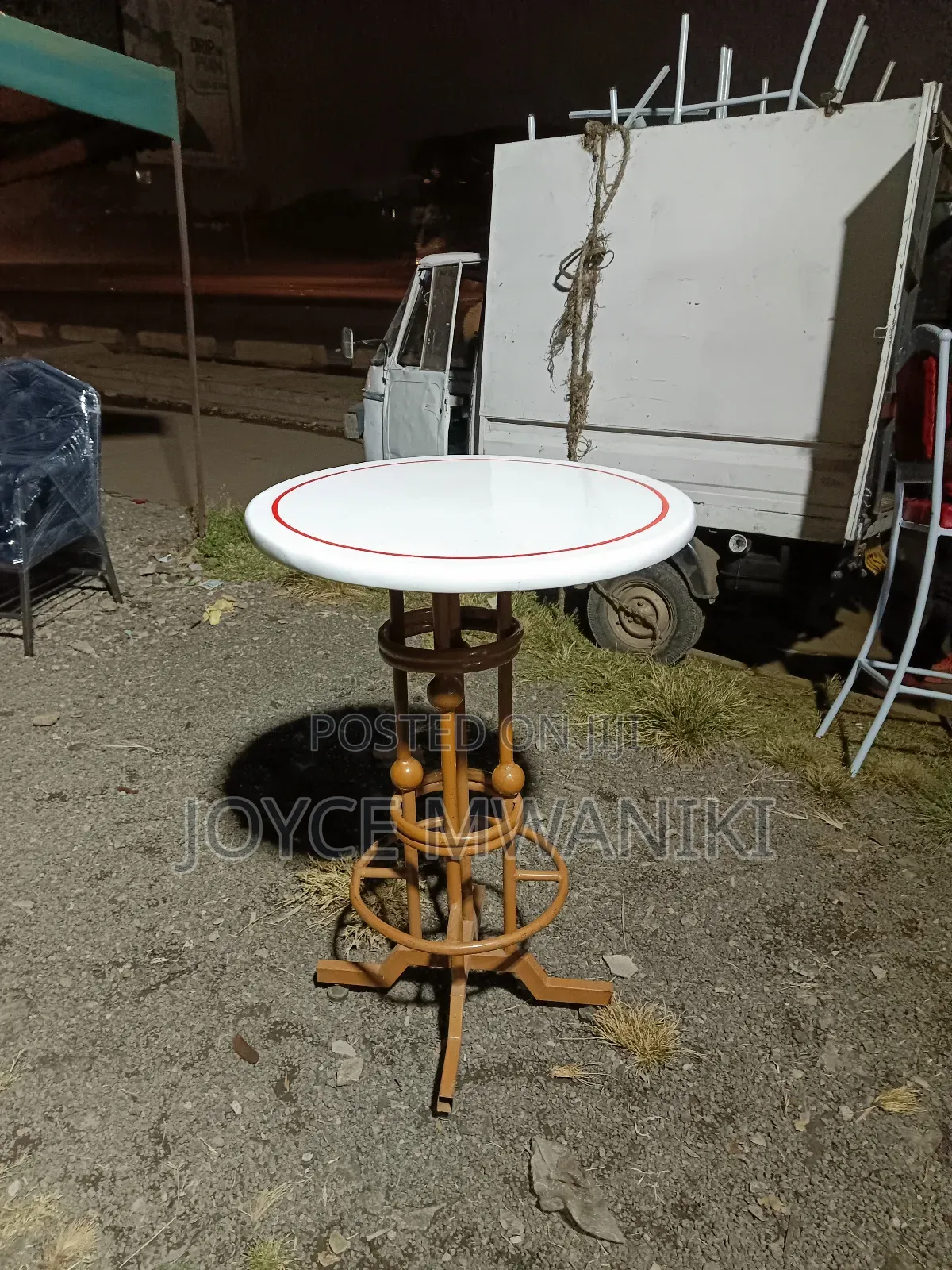 Marble High Bar Table, White and Gold 