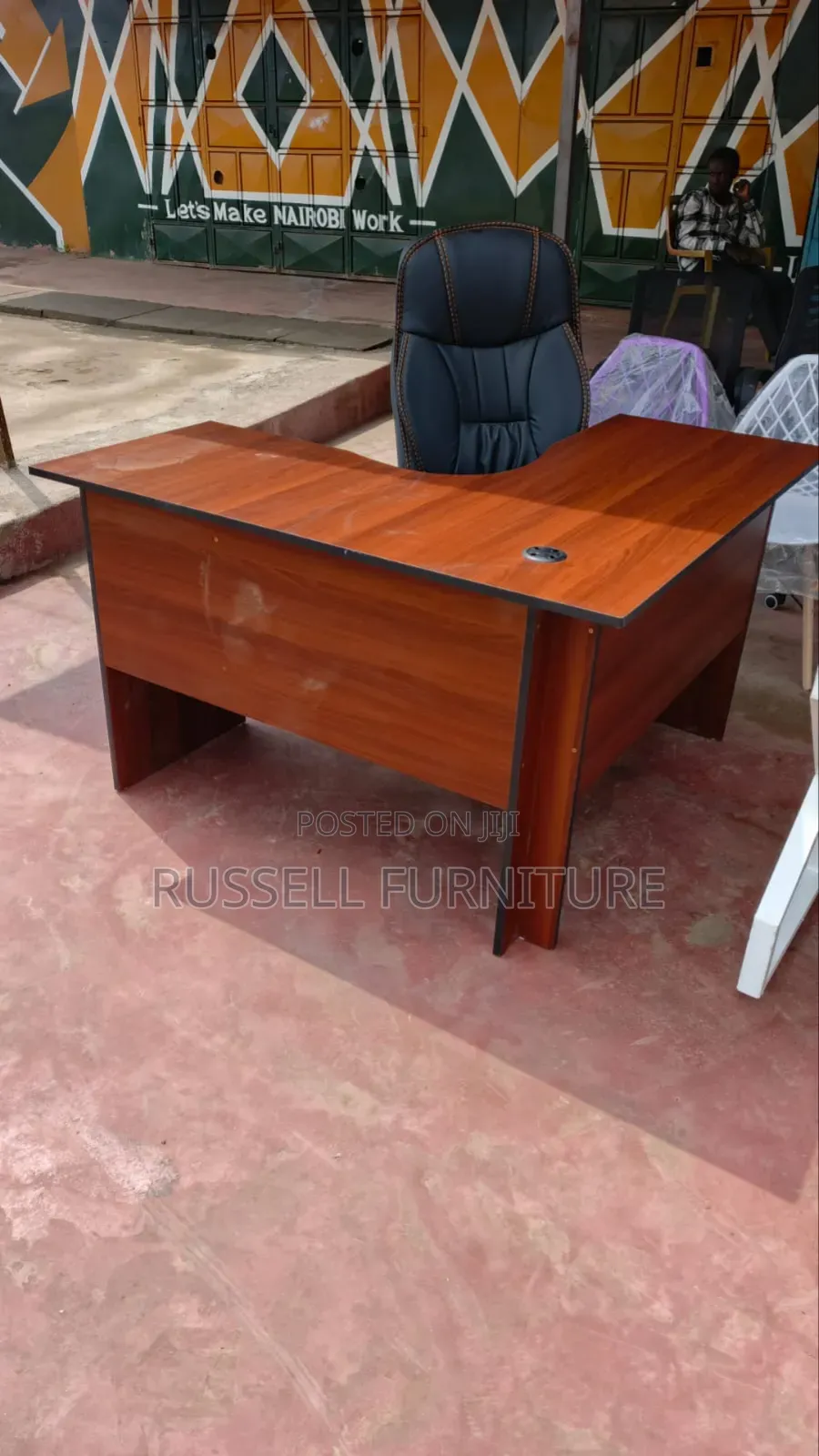Leather Black Office Chair and Lshape Study Table