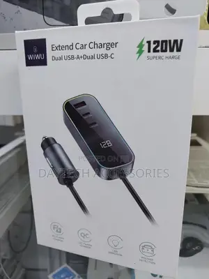 Car Charger Wiwu Extend Dual Usb-C + Usb-a 120w Qc Pd