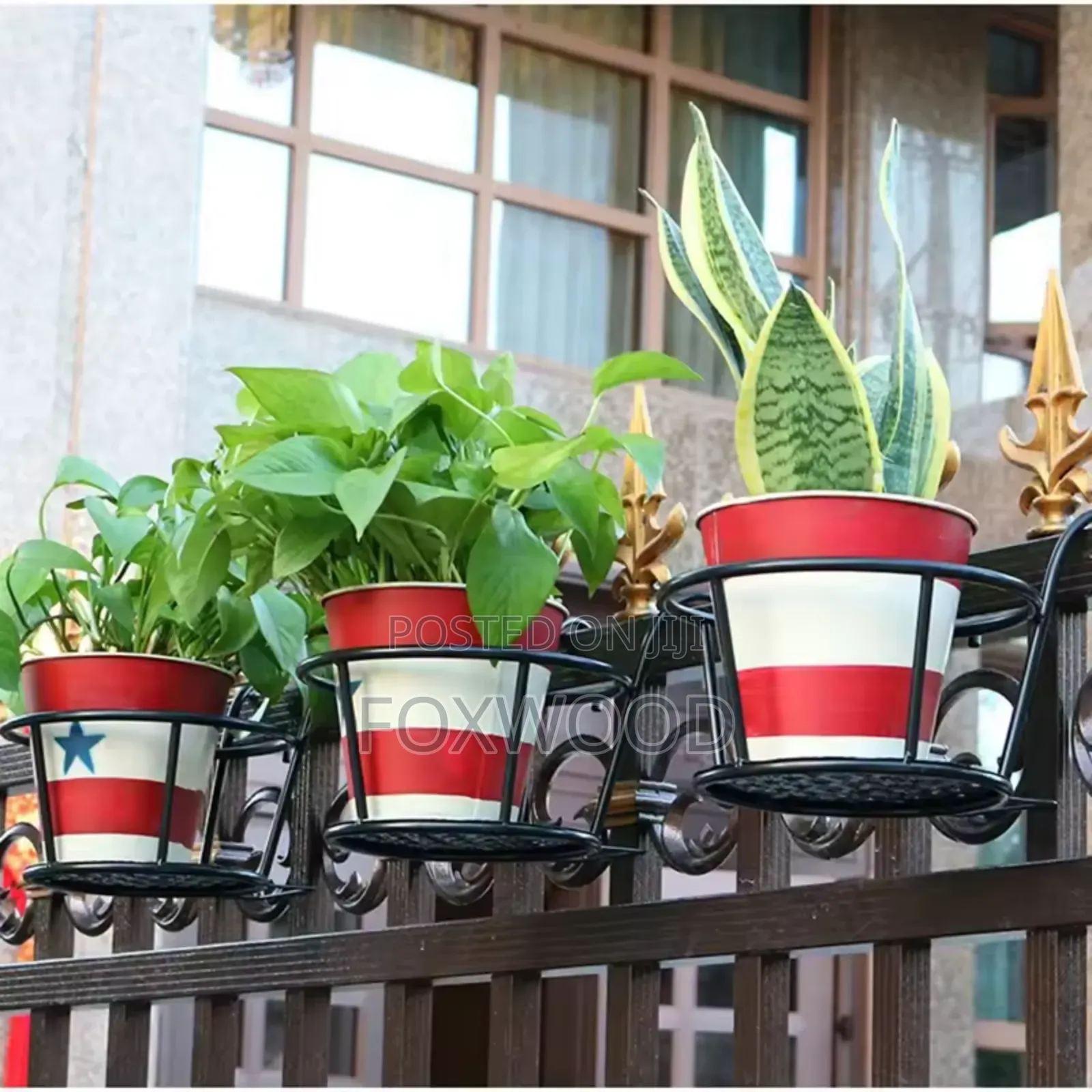 Metallic Over the Balcony Flower Pot Holder