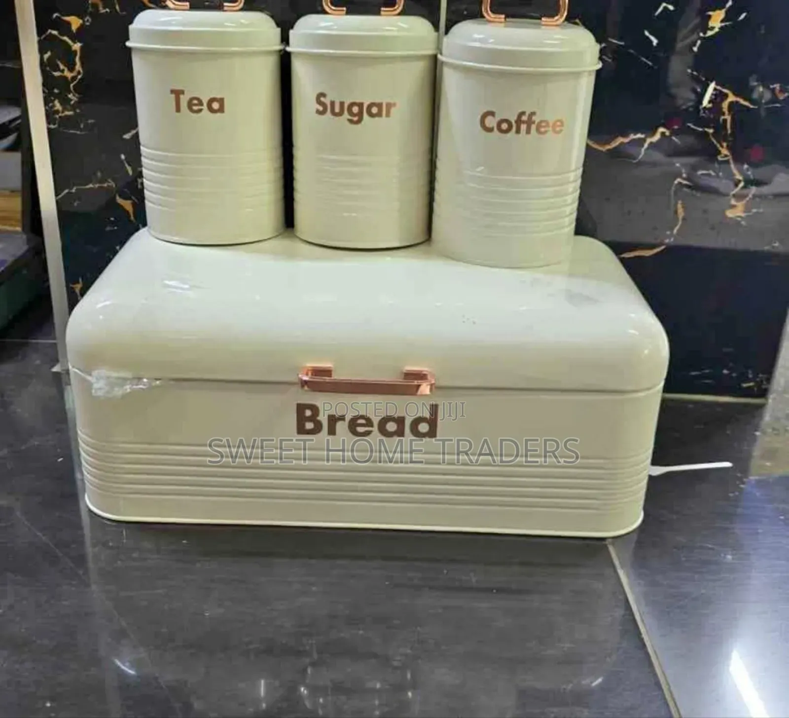 Bread Bin With 3 Canister Tea/Sugar/Coffee