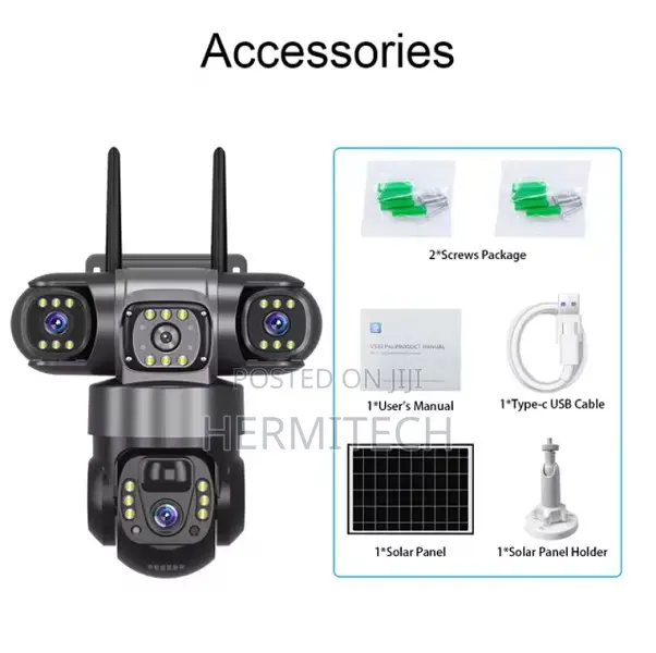 V380pro 4g Ip Solar Poweredthree Lens Camera 3 Screens