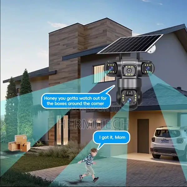 4g Solar Security Camera 6mp Three Lens Motion Detection