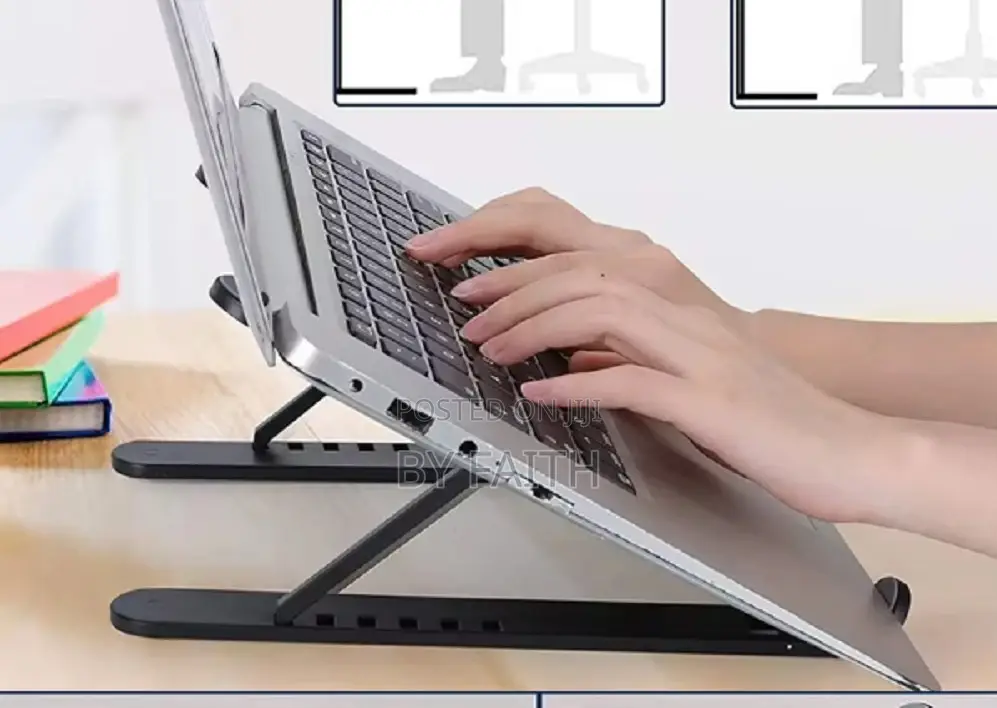 Foldable Plastic + Metal Laptop Stand-Black