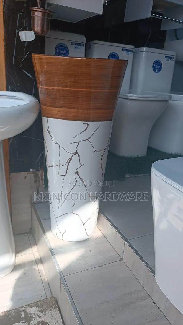 Pedestal Hand Wash Basin (White and Brown) - main view